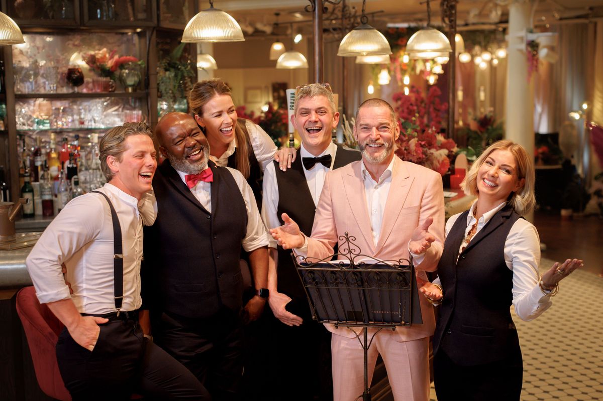 Group shot of Fred Sirieix, Cici Coleman, Merlin, Gerald, Kyle and Laura Tott