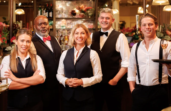 Group shot of Laura Tott, Gerald, Cici Coleman, Merlin and Kyle. Taken by Paul Groom.